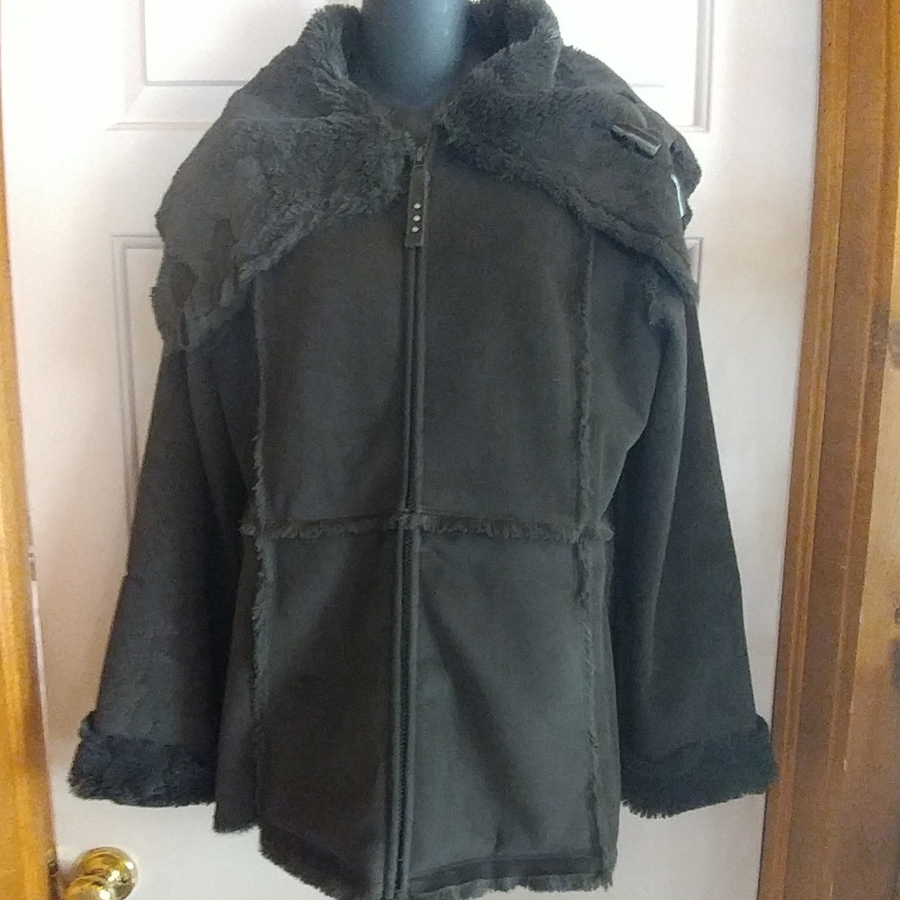 Suede faux fur jacket